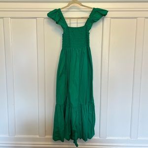 Green Smocked Maxi Day Dress, Medium